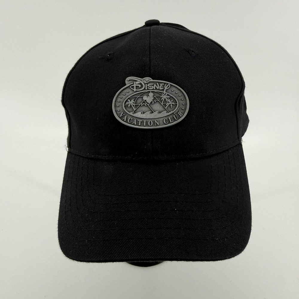 Disney Hat Baseball Cap Black Solid Cotton Metal Logo Plate Member